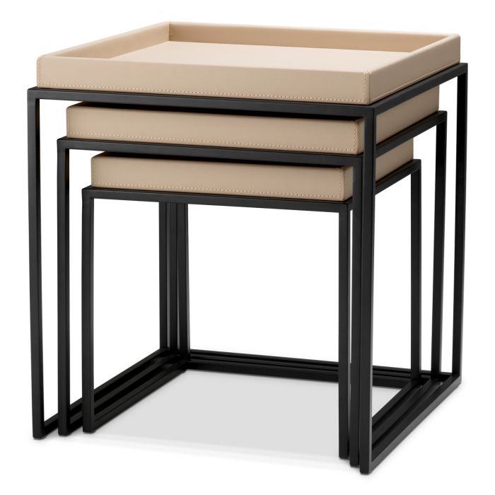 Side Table Léonard faux leather light brown set of 3