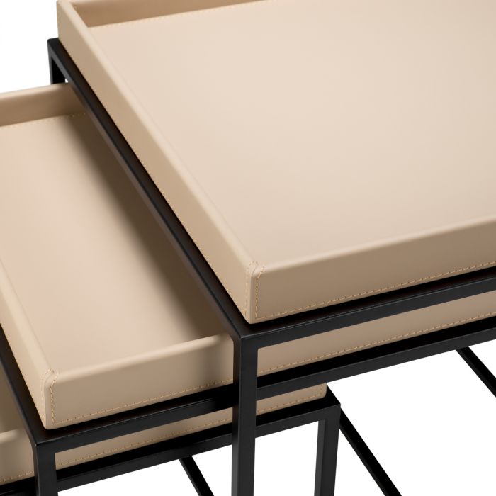 Side Table Léonard faux leather light brown set of 3