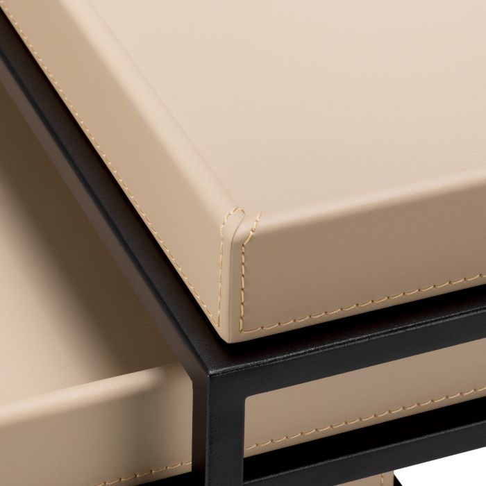 Side Table Léonard faux leather light brown set of 3