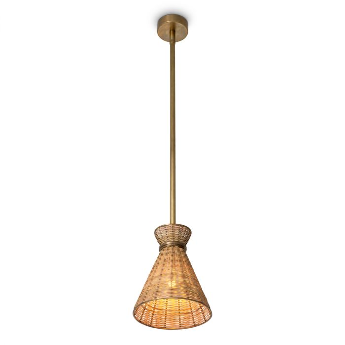 Pendant Kon Tiki vintage brass finish natural rattan