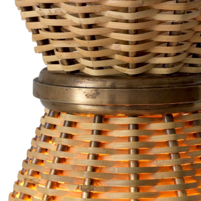 Pendant Kon Tiki vintage brass finish natural rattan