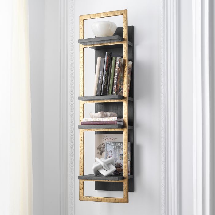 Wall Cabinet Belcanto charcoal grey oak veneer brushed brass finish