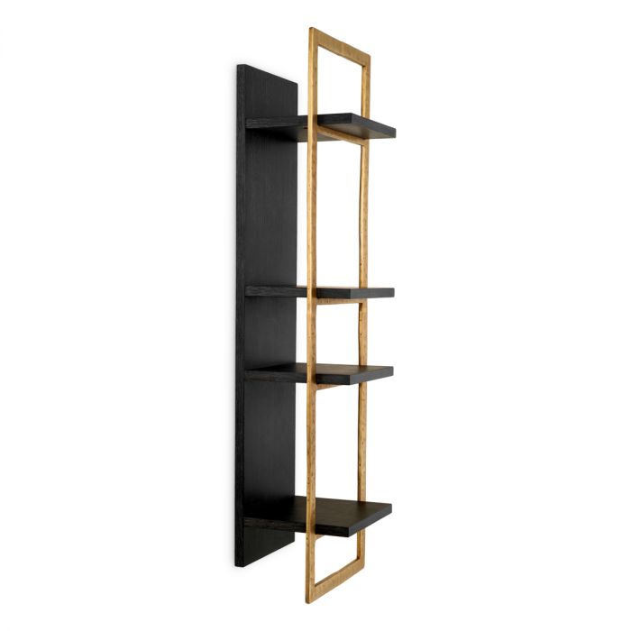 Wall Cabinet Belcanto charcoal grey oak veneer brushed brass finish