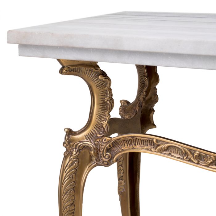 Console Table Fabiola vintage brass finish white marble