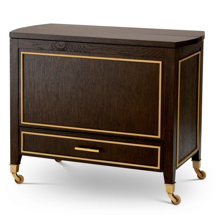 Trolley Galliano brown oak veneer brushed brass finish