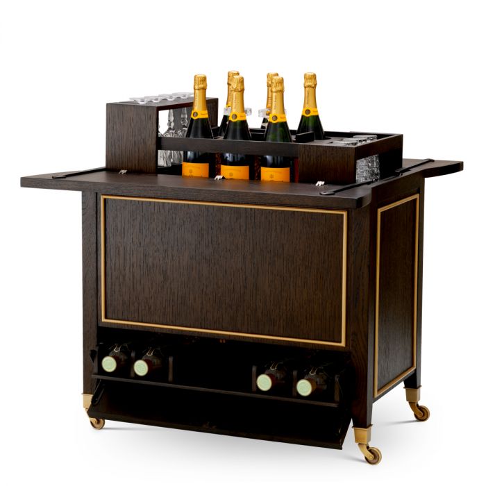 Trolley Galliano brown oak veneer brushed brass finish
