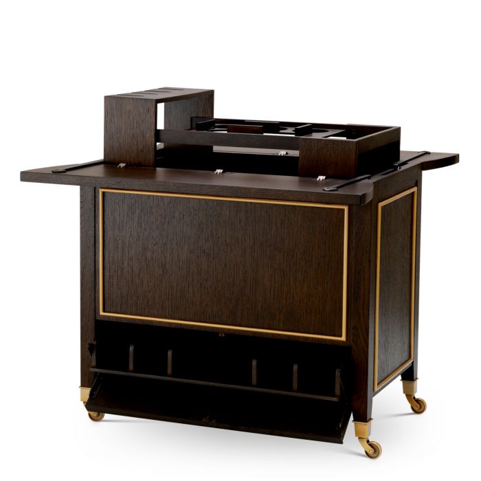 Trolley Galliano brown oak veneer brushed brass finish