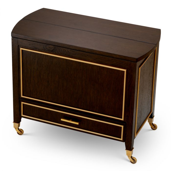Trolley Galliano brown oak veneer brushed brass finish