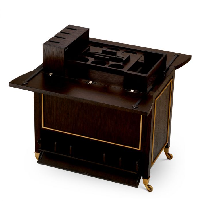 Trolley Galliano brown oak veneer brushed brass finish
