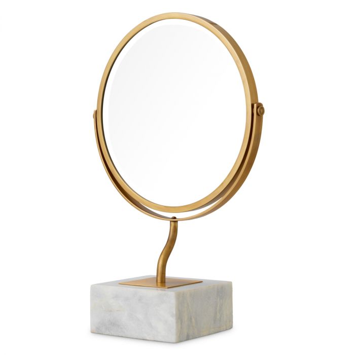 Table Mirror Jovanni vintage brass finish white marble