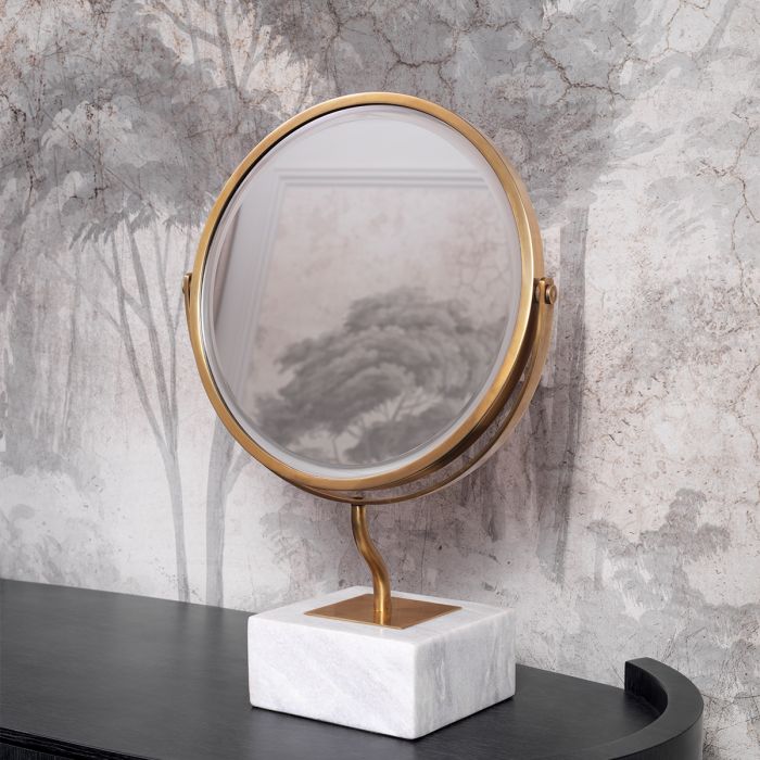 Table Mirror Jovanni vintage brass finish white marble