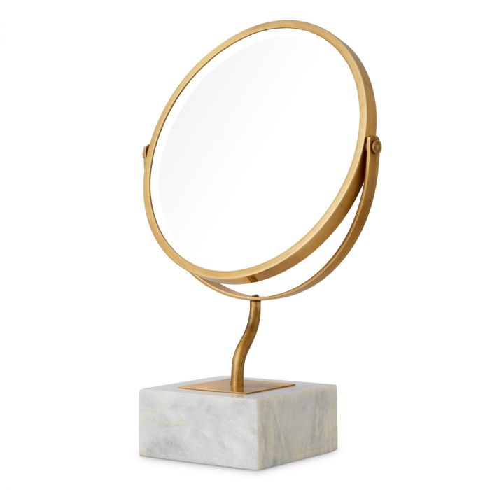 Table Mirror Jovanni vintage brass finish white marble