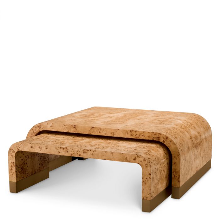 Coffee Table Quinton light brown mappa burl veneer set of 3