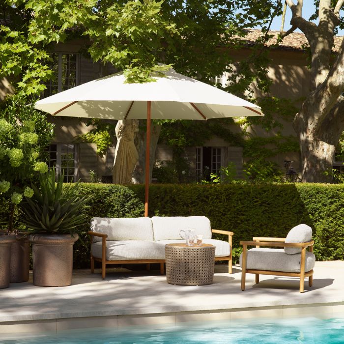 Outdoor Side Table Trinity cream weave natural teak