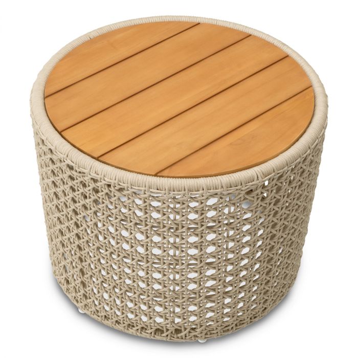 Outdoor Side Table Trinity cream weave natural teak