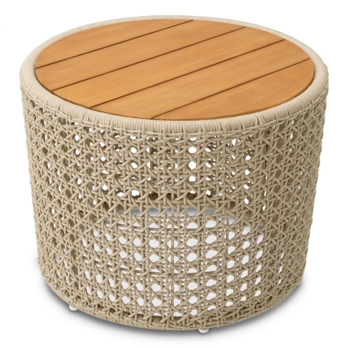 Outdoor Side Table Trinity cream weave natural teak