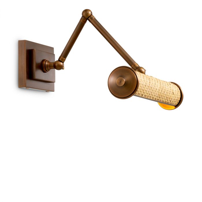 Wall Lamp Luca S rattan antique brass finish