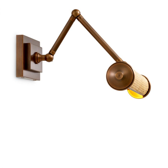 Wall Lamp Luca S rattan antique brass finish