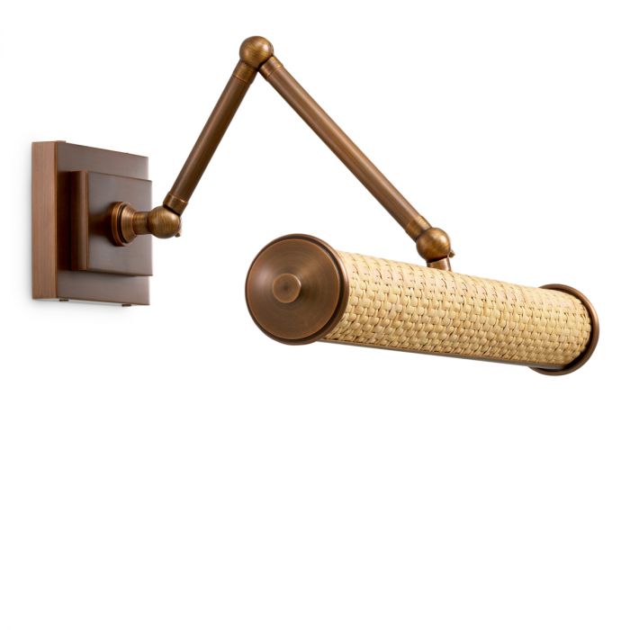 Wall Lamp Luca L rattan antique brass finish