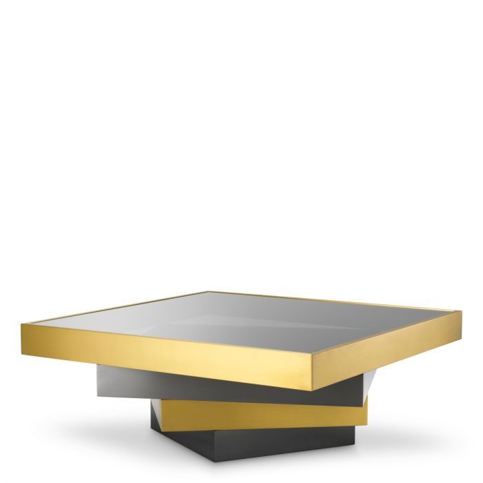 Coffee Table Zamora brushed brass finish smoke glass