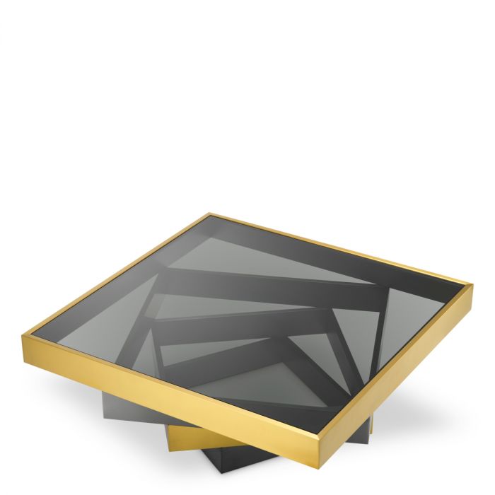 Coffee Table Zamora brushed brass finish smoke glass