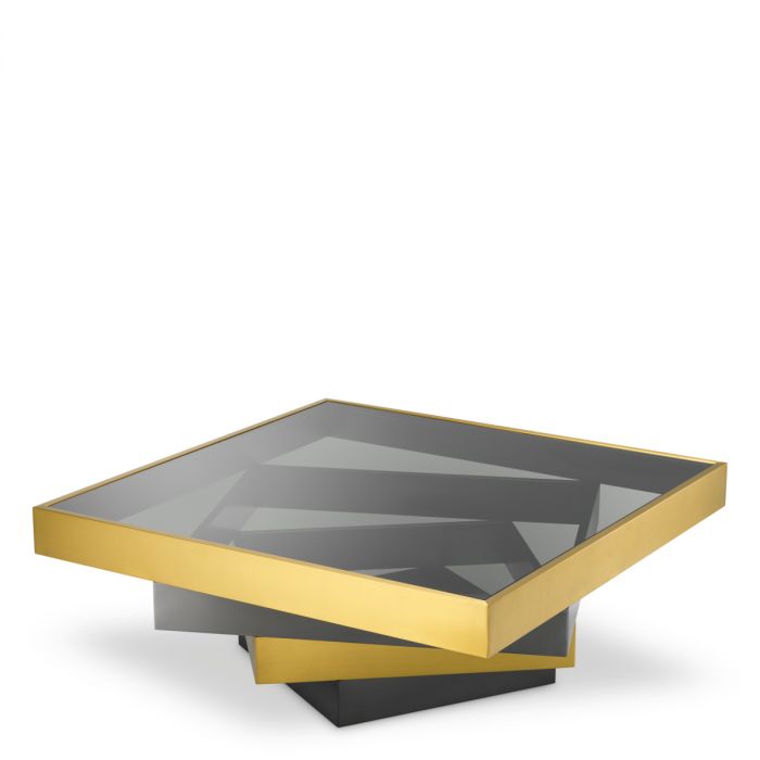 Coffee Table Zamora brushed brass finish smoke glass