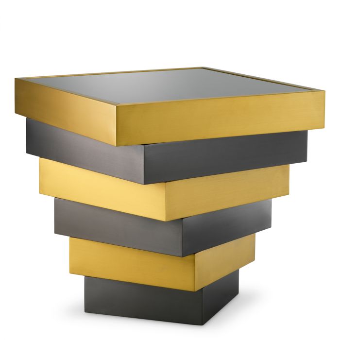 Side Table Zamora brushed brass finish smoke glass
