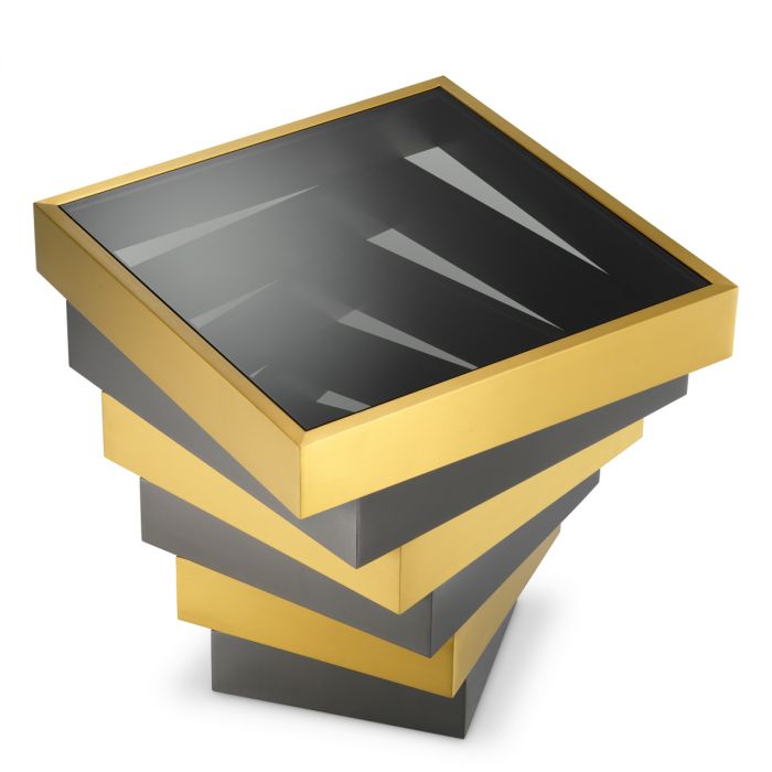 Side Table Zamora brushed brass finish smoke glass