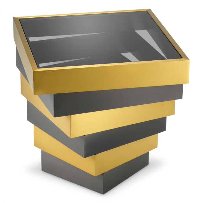 Side Table Zamora brushed brass finish smoke glass