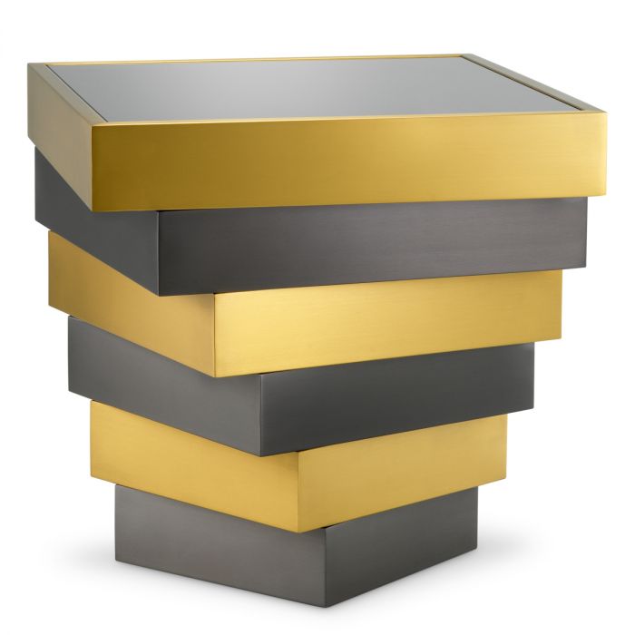 Side Table Zamora brushed brass finish smoke glass