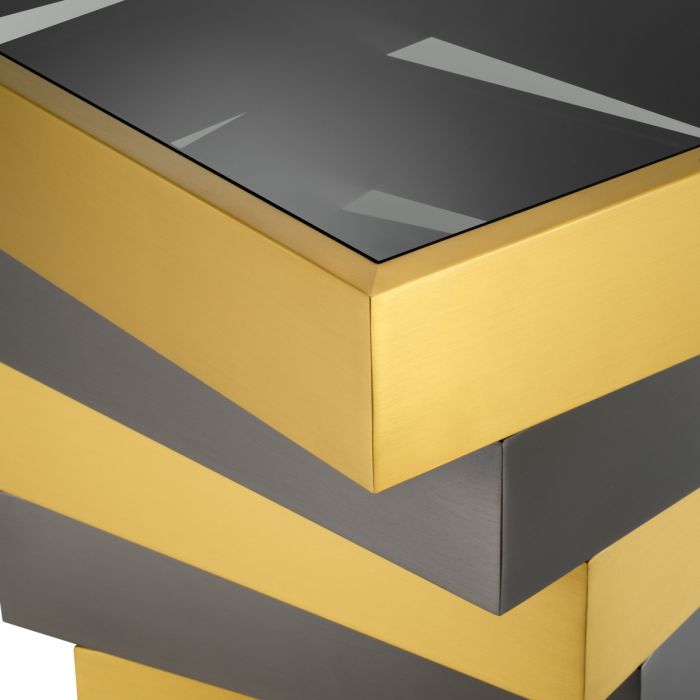 Side Table Zamora brushed brass finish smoke glass