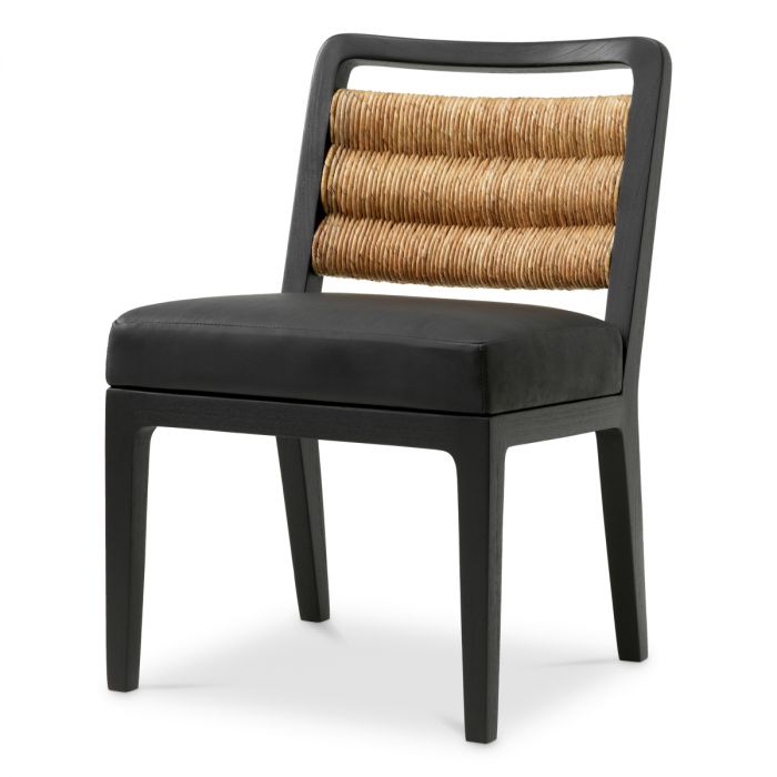 Dining chair Luberon classic black finish black leather