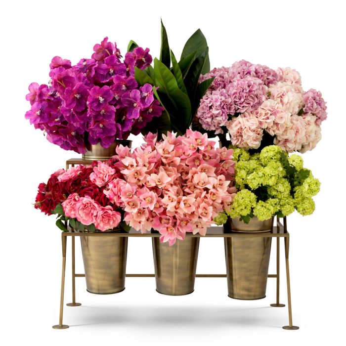 Display Rack Maison des Fleurs vintage brass finish incl 6 buckets