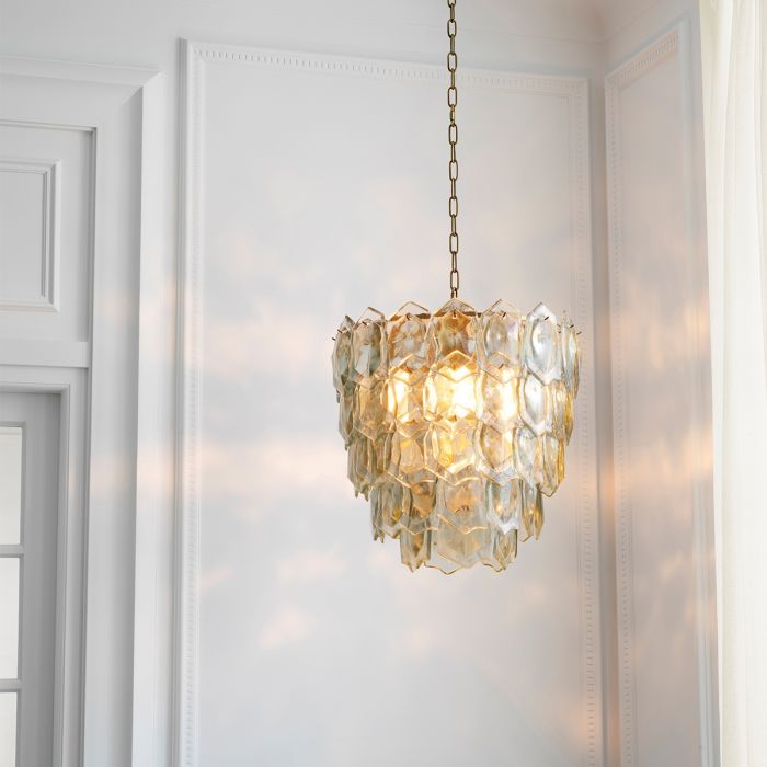 Chandelier Elias vintage brass finish clear glass