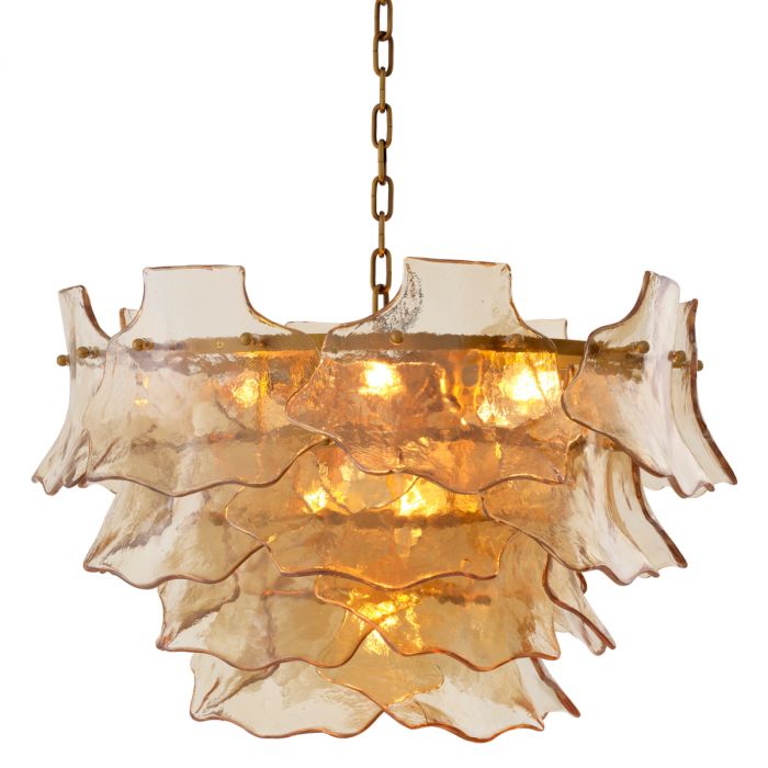 Chandelier Clarendon antique brass finish champagne coloured glass