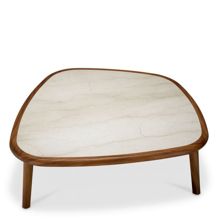 Coffee Table Wilma mahogany wood caramel finish beige marble