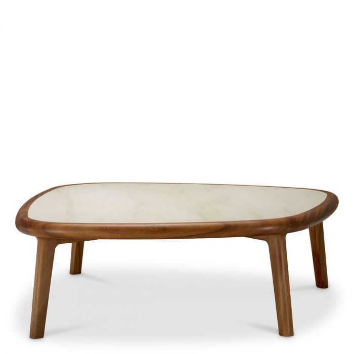 Coffee Table Wilma mahogany wood caramel finish beige marble