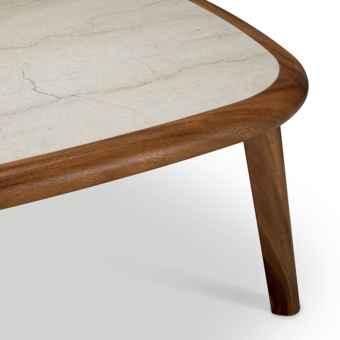 Coffee Table Wilma mahogany wood caramel finish beige marble