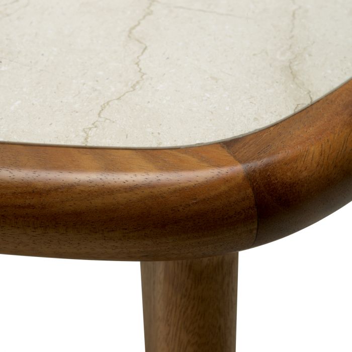 Coffee Table Wilma mahogany wood caramel finish beige marble