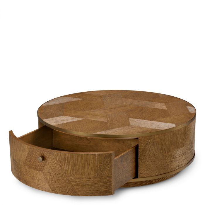 Coffee Table Velutto caramel carved oak veneer brushed brass finish