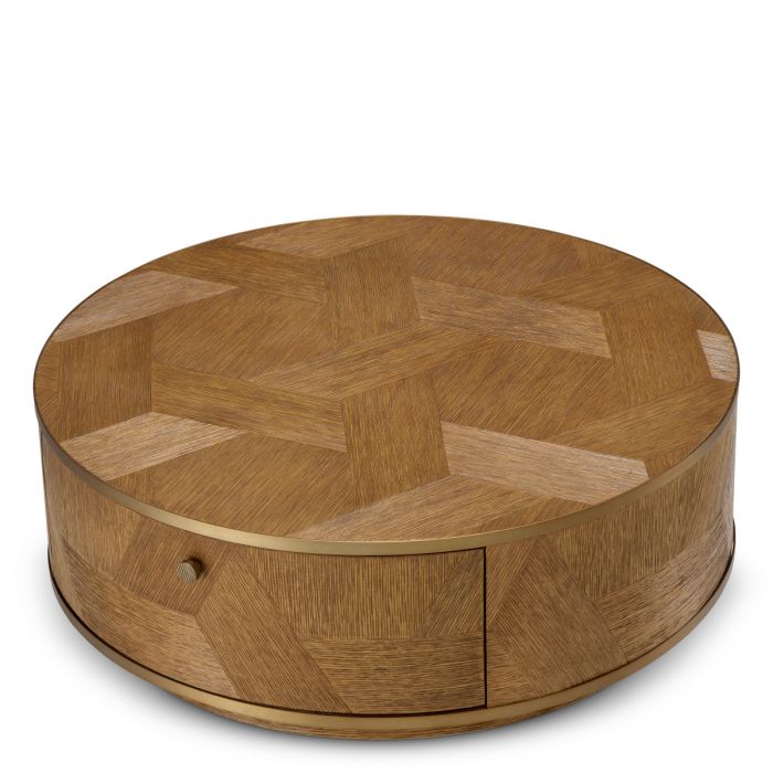 Coffee Table Velutto caramel carved oak veneer brushed brass finish