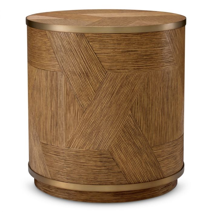 Side Table Velutto caramel carved oak veneer brushed brass finish