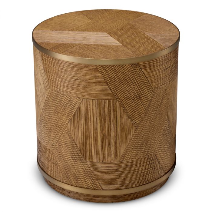 Side Table Velutto caramel carved oak veneer brushed brass finish