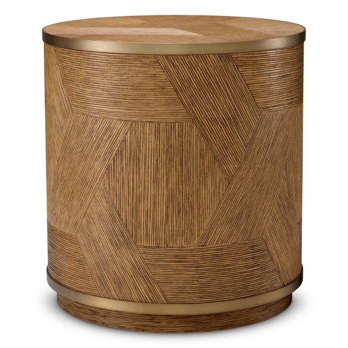 Side Table Velutto caramel carved oak veneer brushed brass finish
