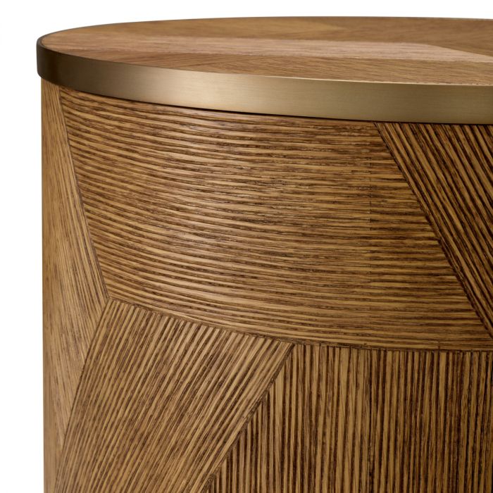 Side Table Velutto caramel carved oak veneer brushed brass finish