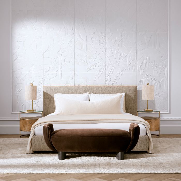 Nightstand Velutto caramel carved oak veneer brushed brass finish