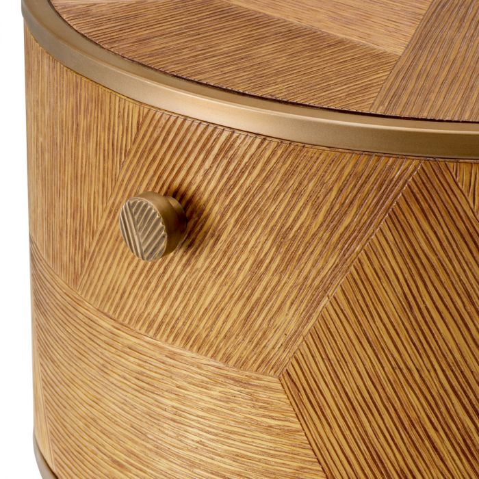 Nightstand Velutto caramel carved oak veneer brushed brass finish