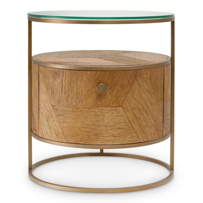 Nightstand Velutto caramel carved oak veneer brushed brass finish