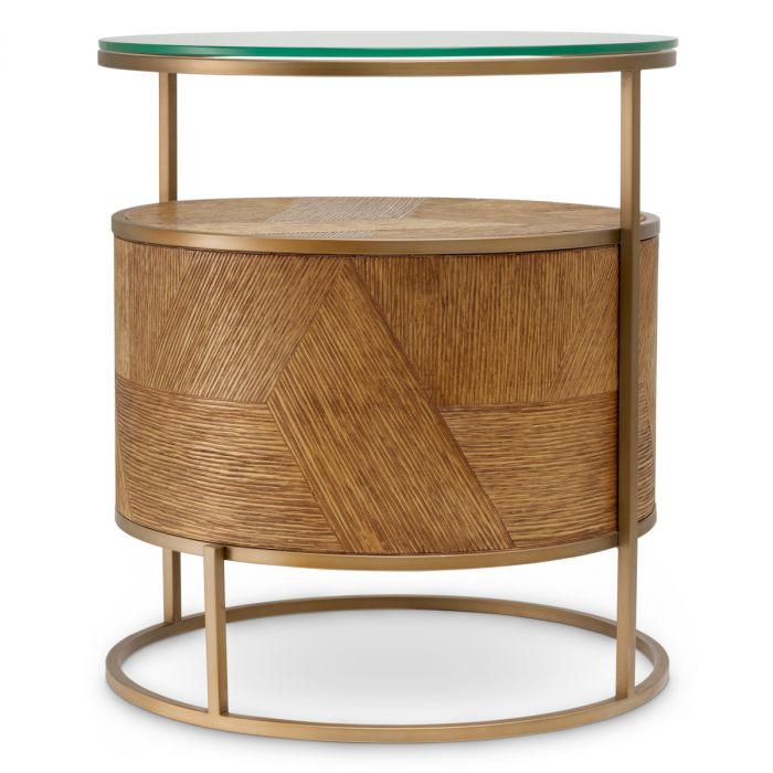 Nightstand Velutto caramel carved oak veneer brushed brass finish