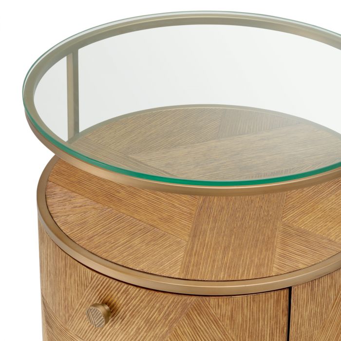 Nightstand Velutto caramel carved oak veneer brushed brass finish